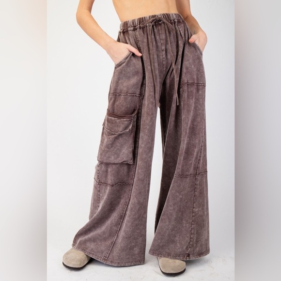 easel Pants - Part Of The Journey Mineral Washed Wide Leg Pants in Dark Mocha eb90054 large
